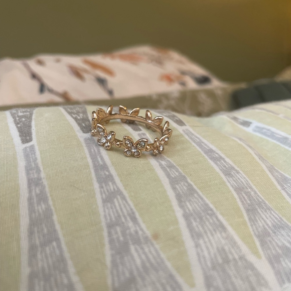 Golden Butterflies Women's Ring with Crystal Accents